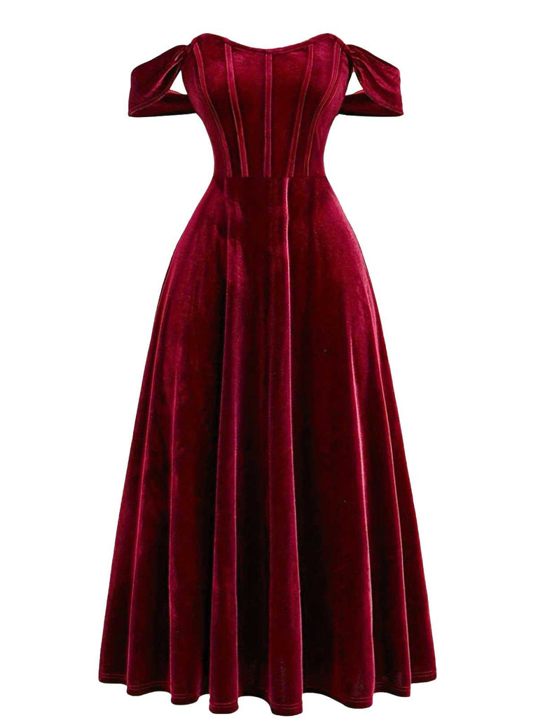 Wine Red 1930s Velvet Corset Formal Dress - vintage dress, retro fashion, elegant style for vintage lovers