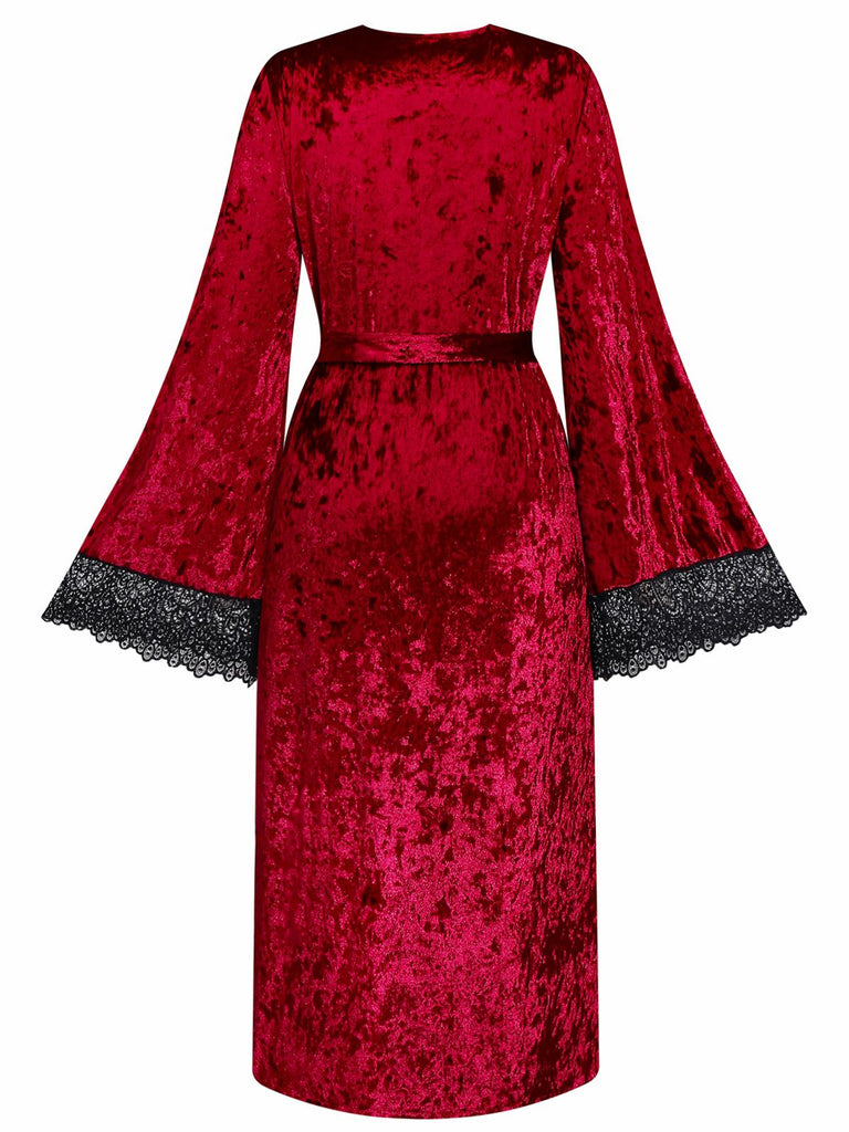 1930s Velvet Lace Long Sleeve Patchwork Pajama Robe - vintage fashion, retro style