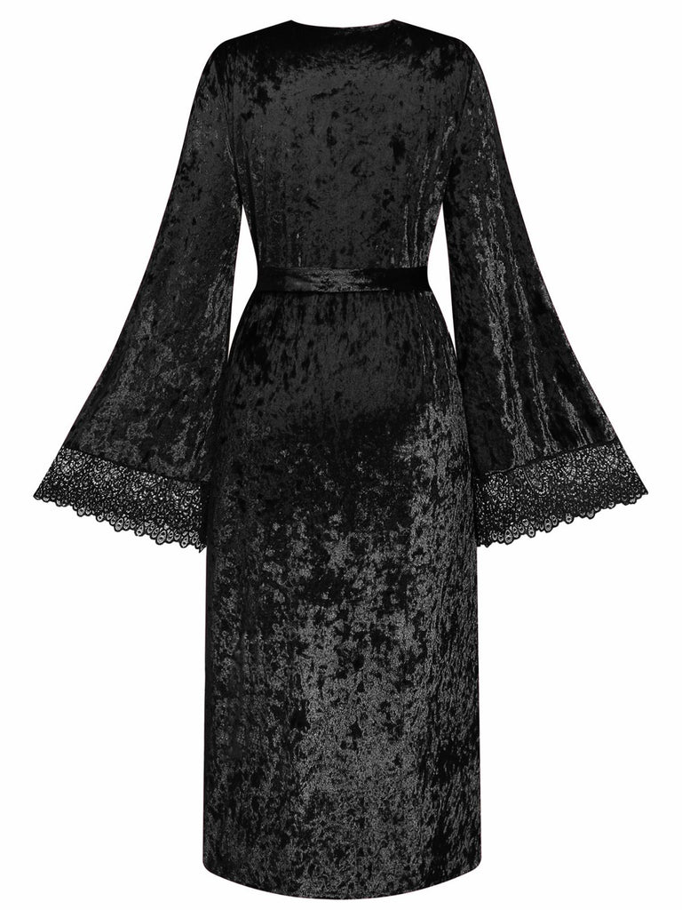 1930s Velvet Lace Long Sleeve Patchwork Pajama Robe - vintage fashion, retro style