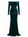 1930s Velvet Off-Shoulder Ruched Side-Slit Dress - vintage dress, retro fashion