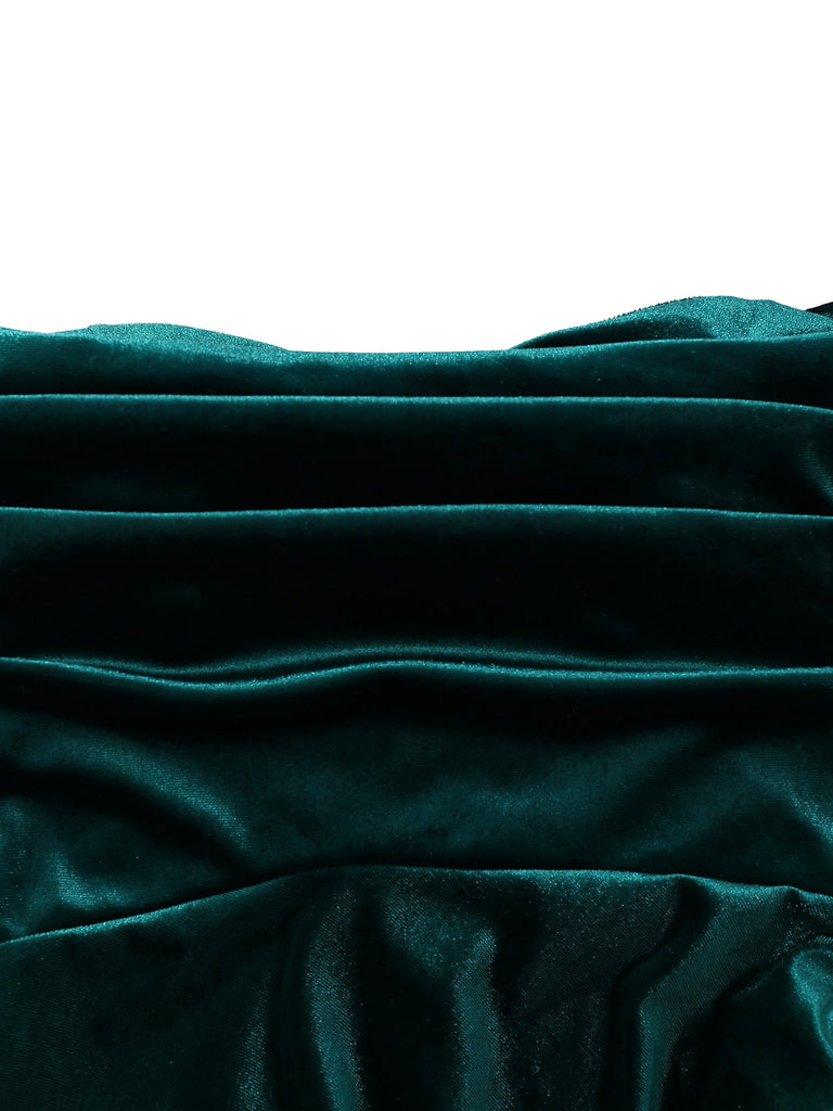 1930s Velvet Off-Shoulder Ruched Side-Slit Dress - vintage dress, retro fashion