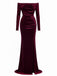 1930s Velvet Off-Shoulder Ruched Side-Slit Dress - vintage dress, retro fashion