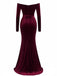 1930s Velvet Off-Shoulder Ruched Side-Slit Dress - vintage dress, retro fashion