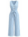 Blue 1930s Vertical Stripe V-Neck Sleeveless Belted Jumpsuit, vintage romper, retro jumpsuit - perfect for women who love vintage and retro fashion