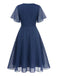 Navy Blue 1940S Wrap V-neck Short-Sleeve Brooch Chiffon Dress - vintage dress, retro fashion
