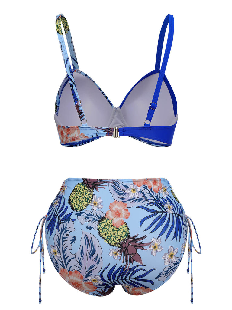[Plus Size] 1940S Tropical Plant Patchwork Lace-Up Swimsuit, vintage swimsuit, pin-up swimwear - perfect for women who love vintage and retro fashion