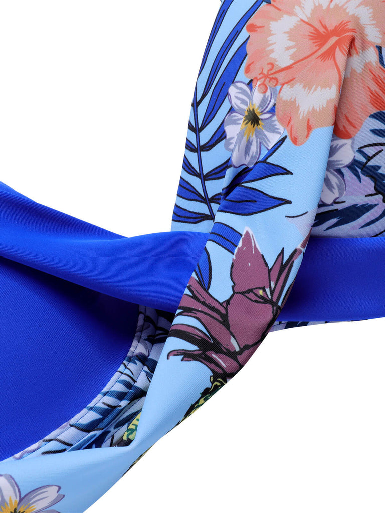 [Plus Size] 1940S Tropical Plant Patchwork Lace-Up Swimsuit, vintage swimsuit, pin-up swimwear - perfect for women who love vintage and retro fashion