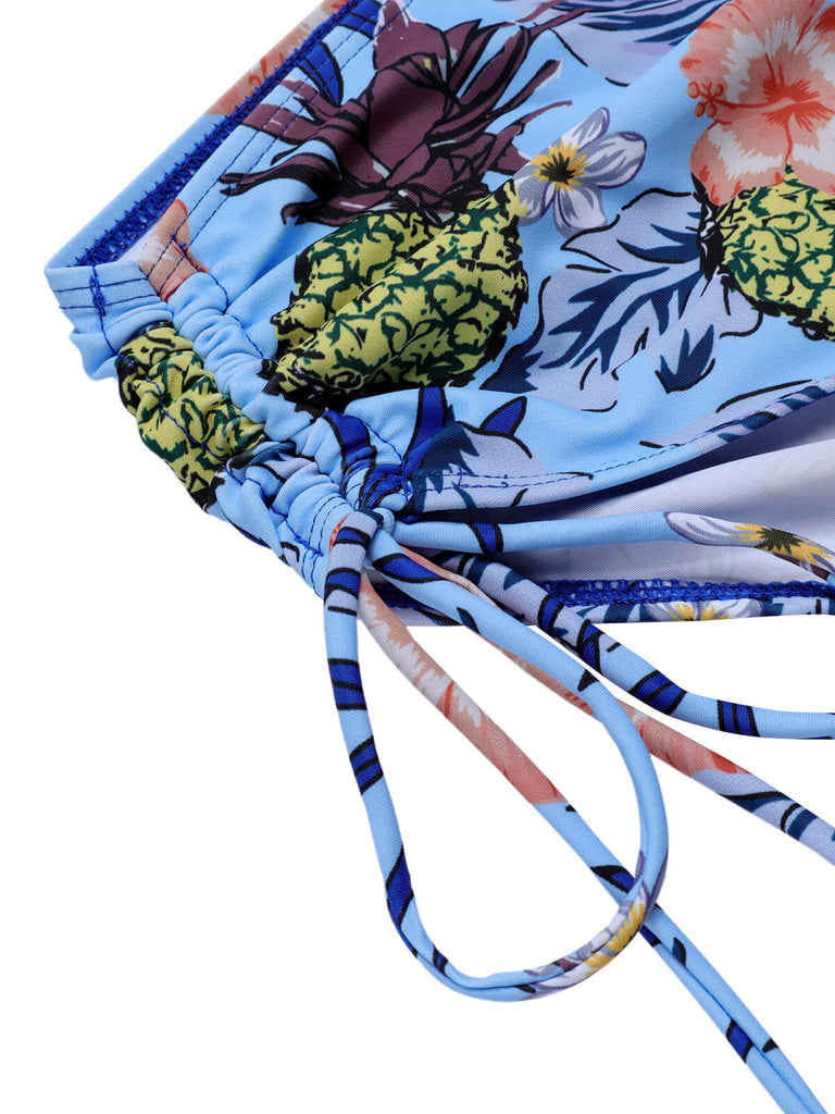 [Plus Size] 1940S Tropical Plant Patchwork Lace-Up Swimsuit, vintage swimsuit, pin-up swimwear - perfect for women who love vintage and retro fashion