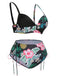 [Plus Size] 1940S Tropical Plant Patchwork Lace-Up Swimsuit, vintage swimsuit, pin-up swimwear - perfect for women who love vintage and retro fashion