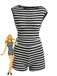 2PCS Black 1940s Striped Sleeveless Top & Hight Waist Shorts - vintage fashion, retro style, classic black