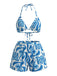 1940s Wave Print Three-Piece Bikini Set 2