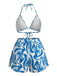 1940s Wave Print Three-Piece Bikini Set