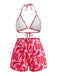 1940s Wave Print Three-Piece Bikini Set 4