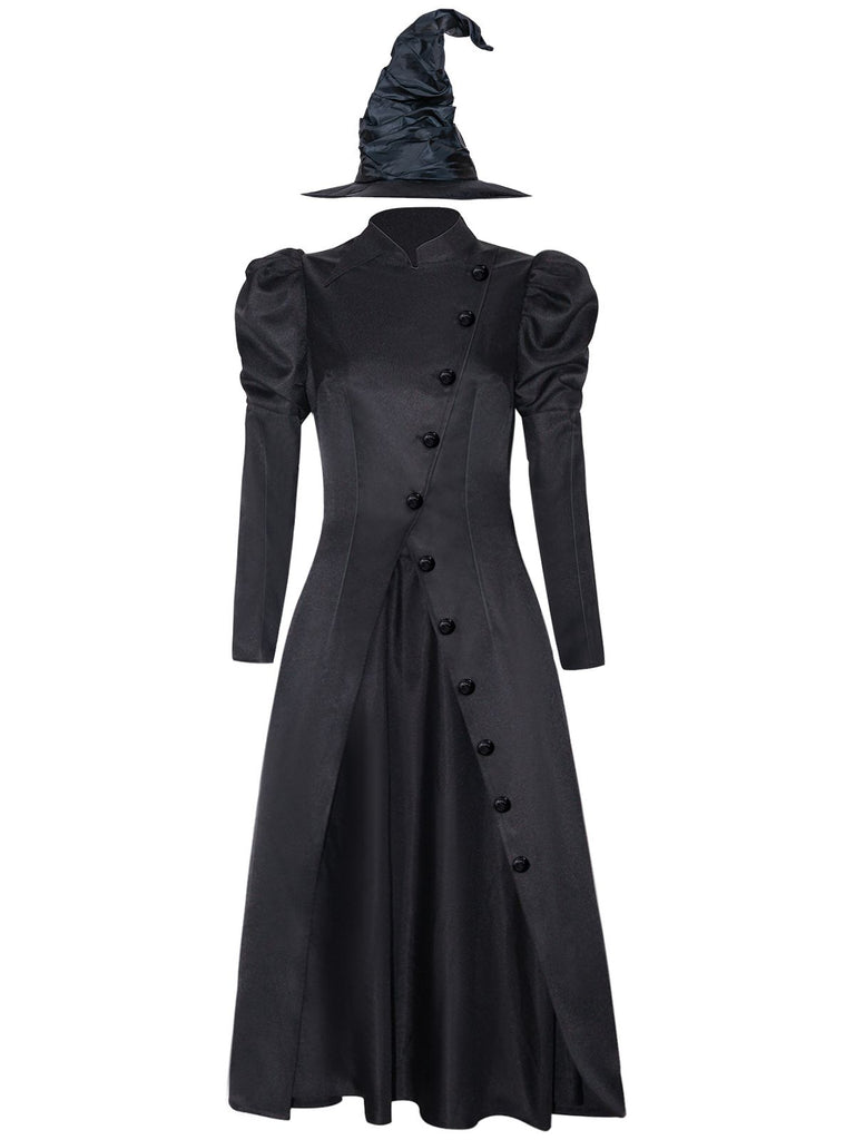 Black 1940s Wicked-Inspired Elphaba Witch Costume With Hat - vintage fashion, retro style, classic black