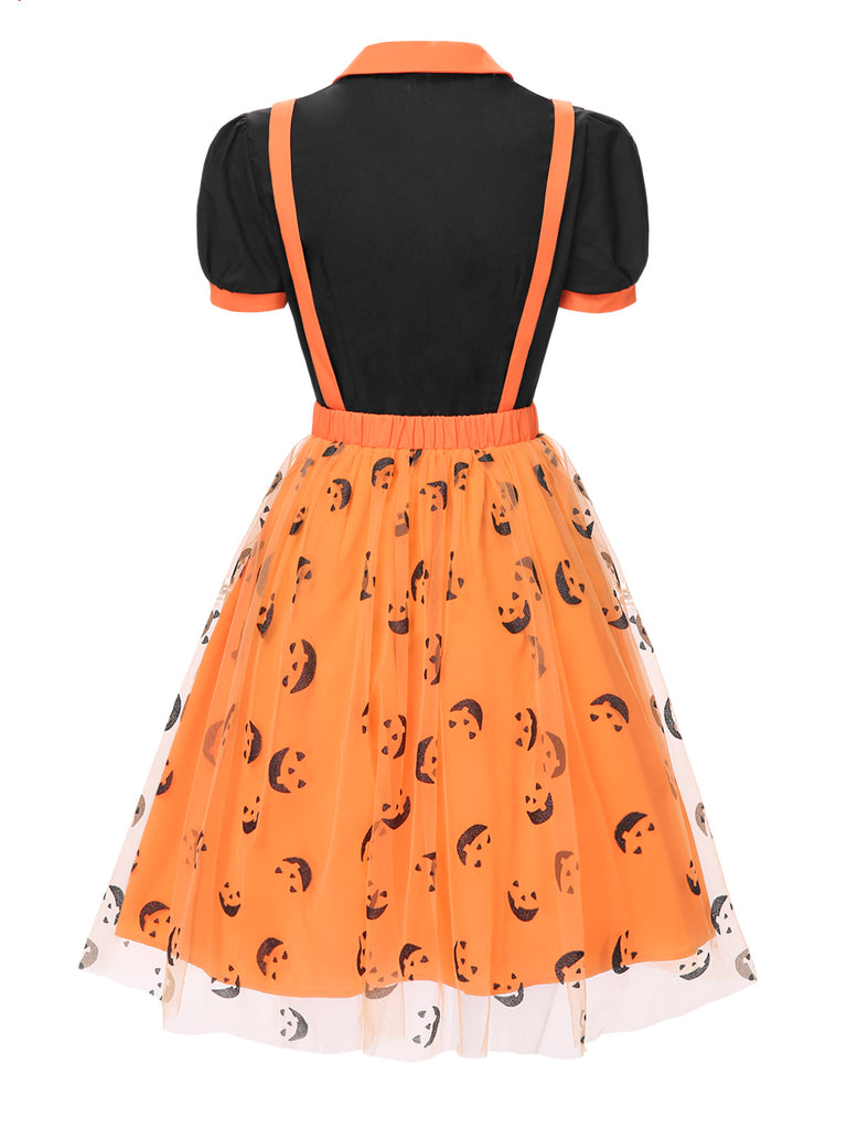 2PCS 1940s Halloween Peter Pan Collar Blouse & Smiley Face Mesh Skirt - vintage skirt, retro style