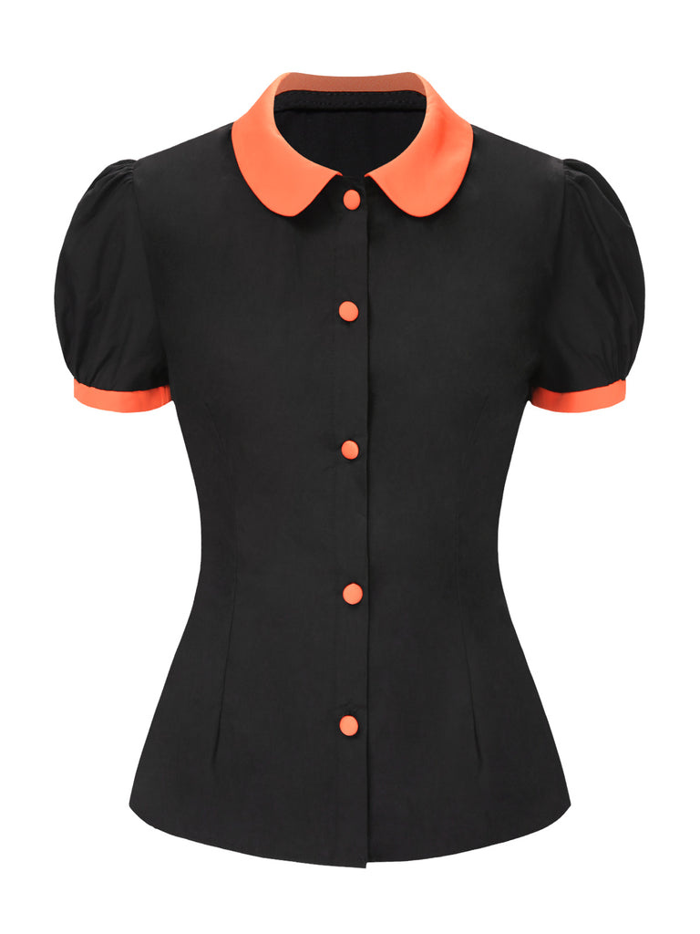 2PCS 1940s Halloween Peter Pan Collar Blouse & Smiley Face Mesh Skirt - vintage skirt, retro style