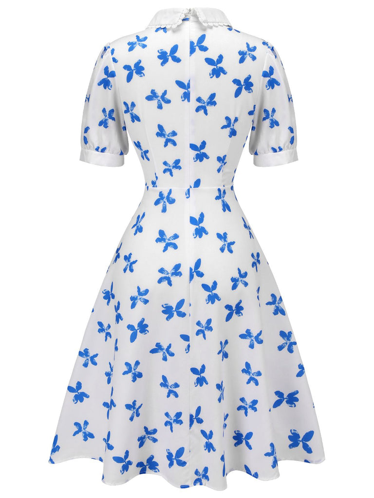 1940s Blue Butterfly Doll Neck Dress, vintage dress, retro fashion - perfect for women who love vintage and retro fashion
