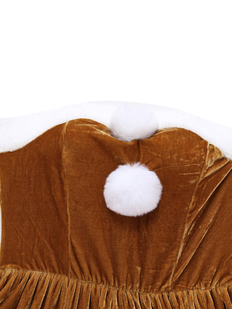 5PCS Brown 1940s Christmas Moose Cape & Velvet Dress - vintage dress, retro fashion