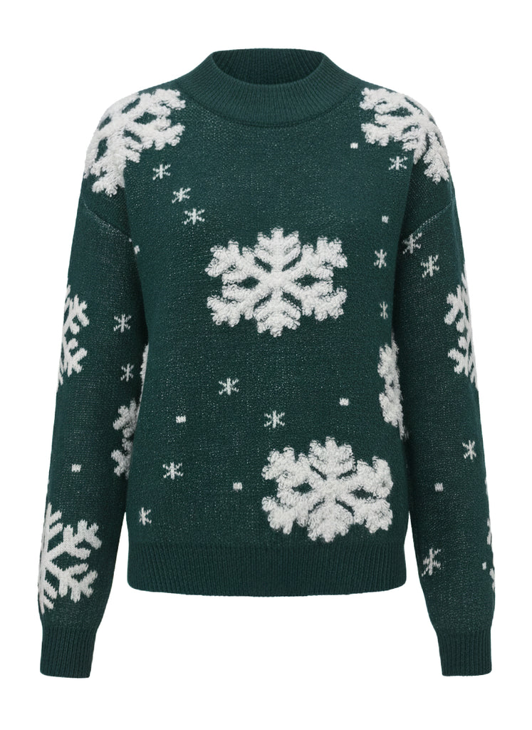 1940s Christmas Fleece-Snowflake Turtleneck Sweater - vintage fashion, retro style