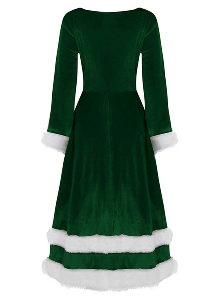 1940s Christmas Santa Faux Fur Trim Velvet Dress - vintage dress, retro fashion