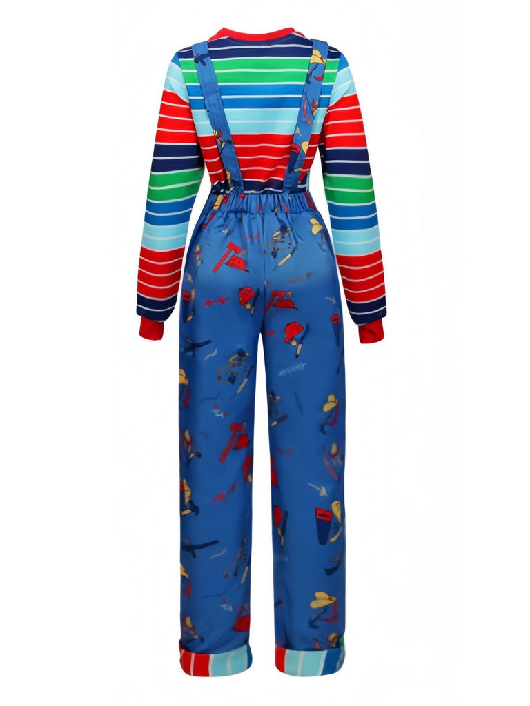 1940s Chucky Doll Striped Dungarees Cosplay Set - vintage fashion, retro style
