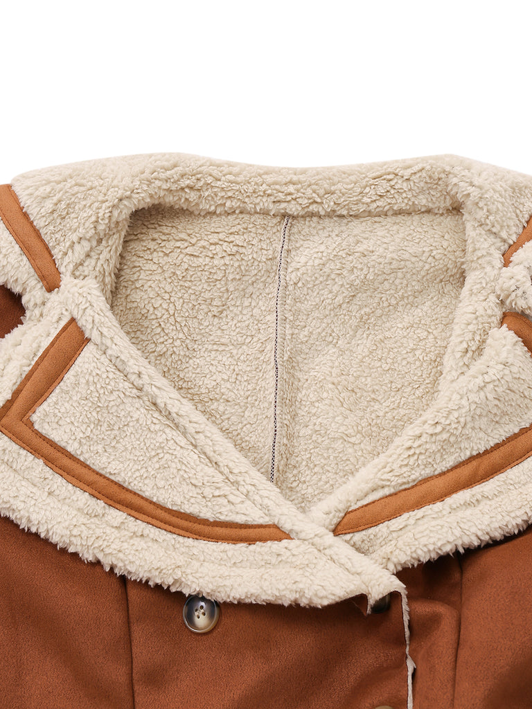 Brown 1940s Double-Breasted Lapel Western Style Coat - vintage fashion, retro style