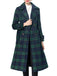 Green 1940s Notched Collar Blackwatch Plaid Long Coat - vintage fashion, retro style, classic black