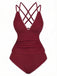 1940s Colorblock Deep V Crisscross Back Tankini Set - vintage fashion, retro style
