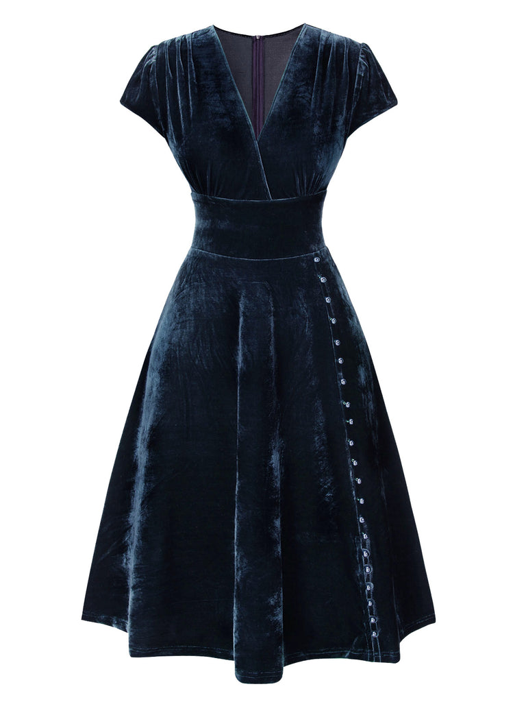 1940s Deep V-Neck Velvet Dress — a 1940s silhouette that turns sidewalks into runways