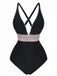 1940s Deep V-Neck Wavy Patchwork One-Piece Swimsuit, vintage swimsuit, pin-up swimwear - perfect for women who love vintage and retro fashion