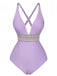 1940s Deep V-Neck Wavy Patchwork One-Piece Swimsuit, vintage swimsuit, pin-up swimwear - perfect for women who love vintage and retro fashion