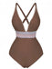 1940s Deep V-Neck Wavy Patchwork One-Piece Swimsuit, vintage swimsuit, pin-up swimwear - perfect for women who love vintage and retro fashion