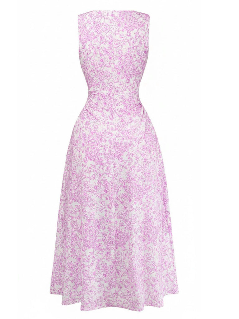 1940s Ditsy Floral Square Neck Sleeveless Midi Dress, vintage dress, retro fashion, floral print - perfect for women who love vintage and retro fashion