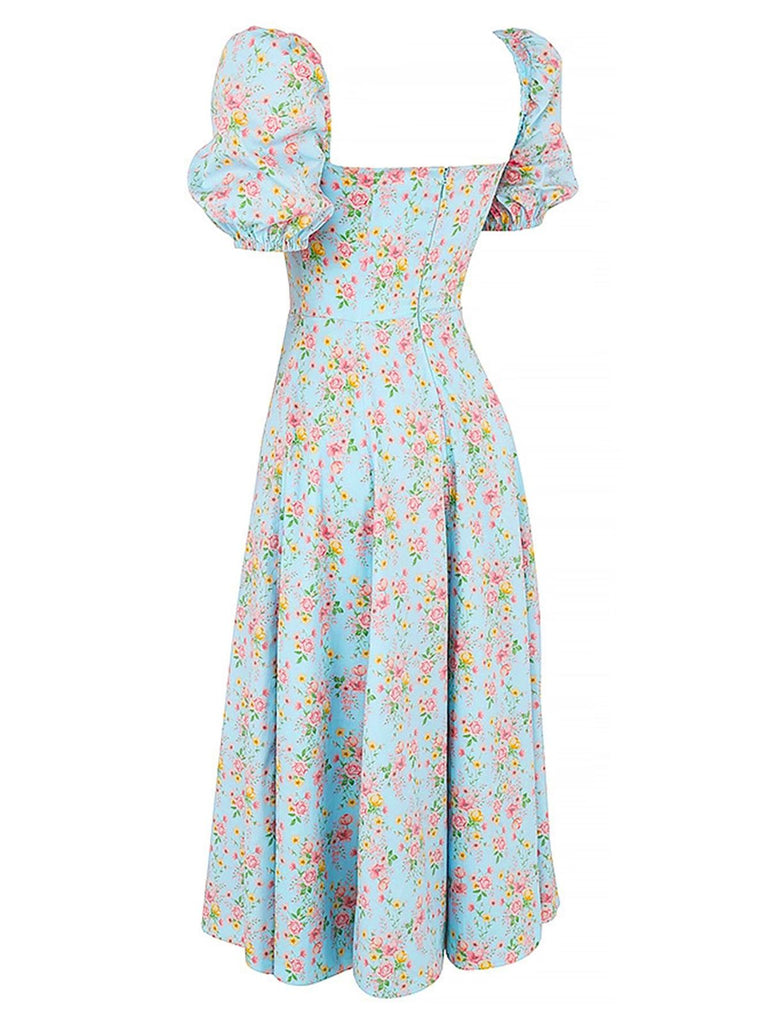 1940s Ditsy Floral Square Neck Slit Dress, vintage dress, retro fashion, floral print - perfect for women who love vintage and retro fashion