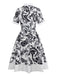 Black 1940s Plants Floral Shirt Collar Belted Dress - vintage dress, retro fashion, classic black