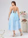 Blue 1940s Layered Spaghetti Strap Wedding Guest Dress - vintage dress, retro fashion, elegant red