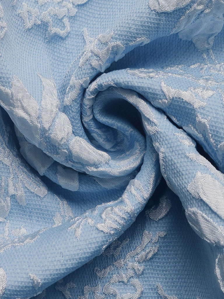 Blue 1940s Square Neck Empire Waist Jacquard Smocked Dress - vintage dress, retro fashion