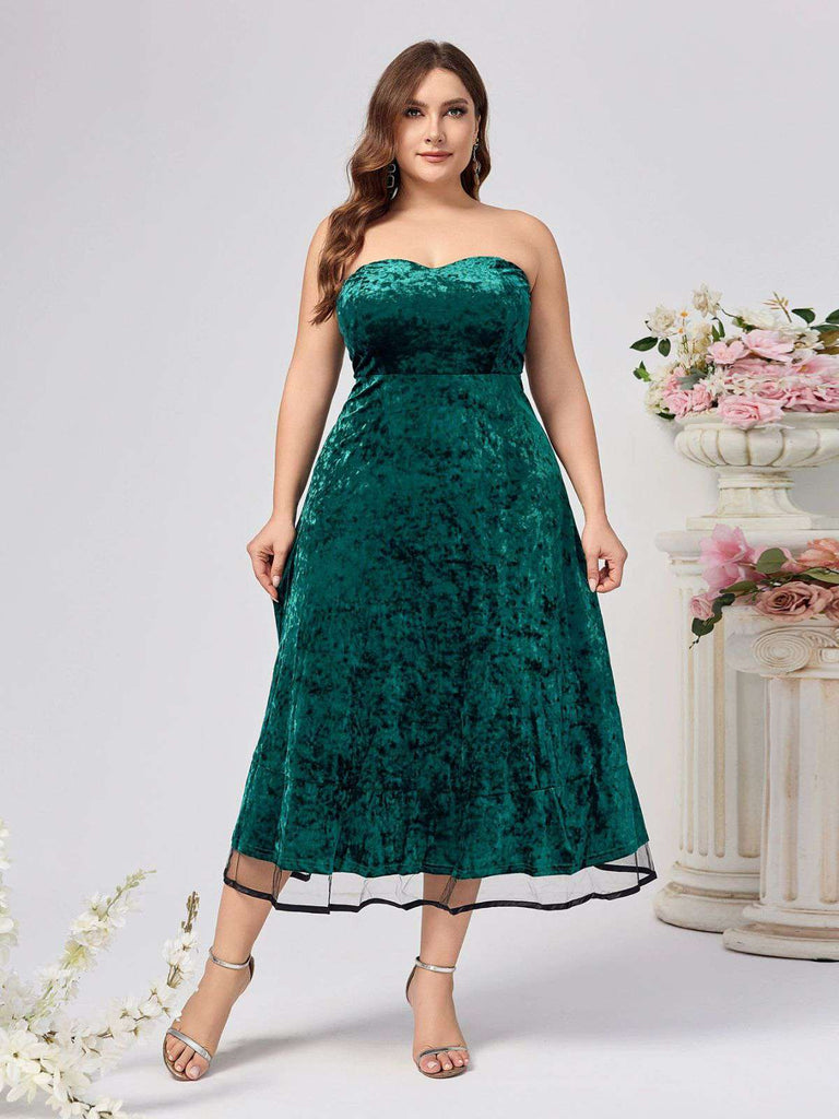2PCS Green 1940s Velvet Sweetheart Mesh Dress & Coat - vintage dress, retro fashion