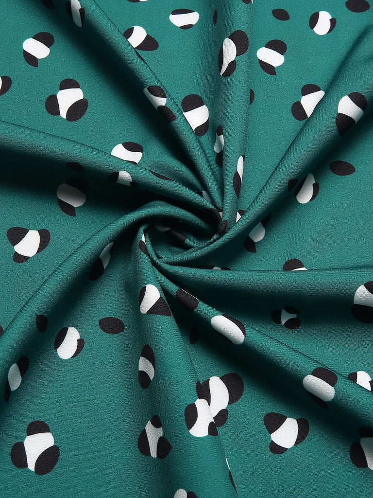 Dark Green 1940s Ruffled Neck Long Sleeve Belted Dress - vintage dress, retro fashion