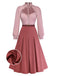 Dusty Pink 1940s Cotton Contrasted Keyhole Ruffled Dress - vintage dress, retro fashion