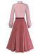Dusty Pink 1940s Cotton Contrasted Keyhole Ruffled Dress - vintage dress, retro fashion