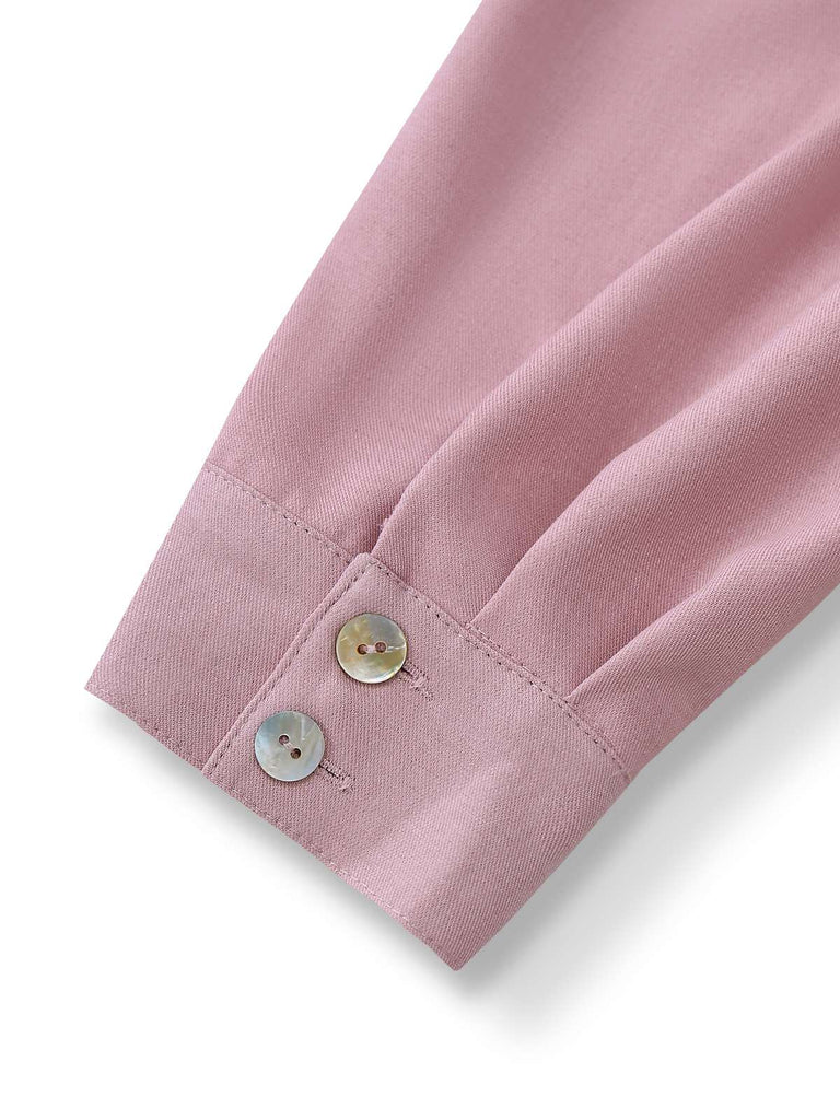 Dusty Pink 1940s Cotton Contrasted Keyhole Ruffled Dress - vintage dress, retro fashion