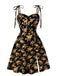 Orange 1940s Ditsy Floral Spaghetti Strap Lace-Up Dress - vintage dress, retro fashion