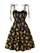 Orange 1940s Ditsy Floral Spaghetti Strap Lace-Up Dress - vintage dress, retro fashion