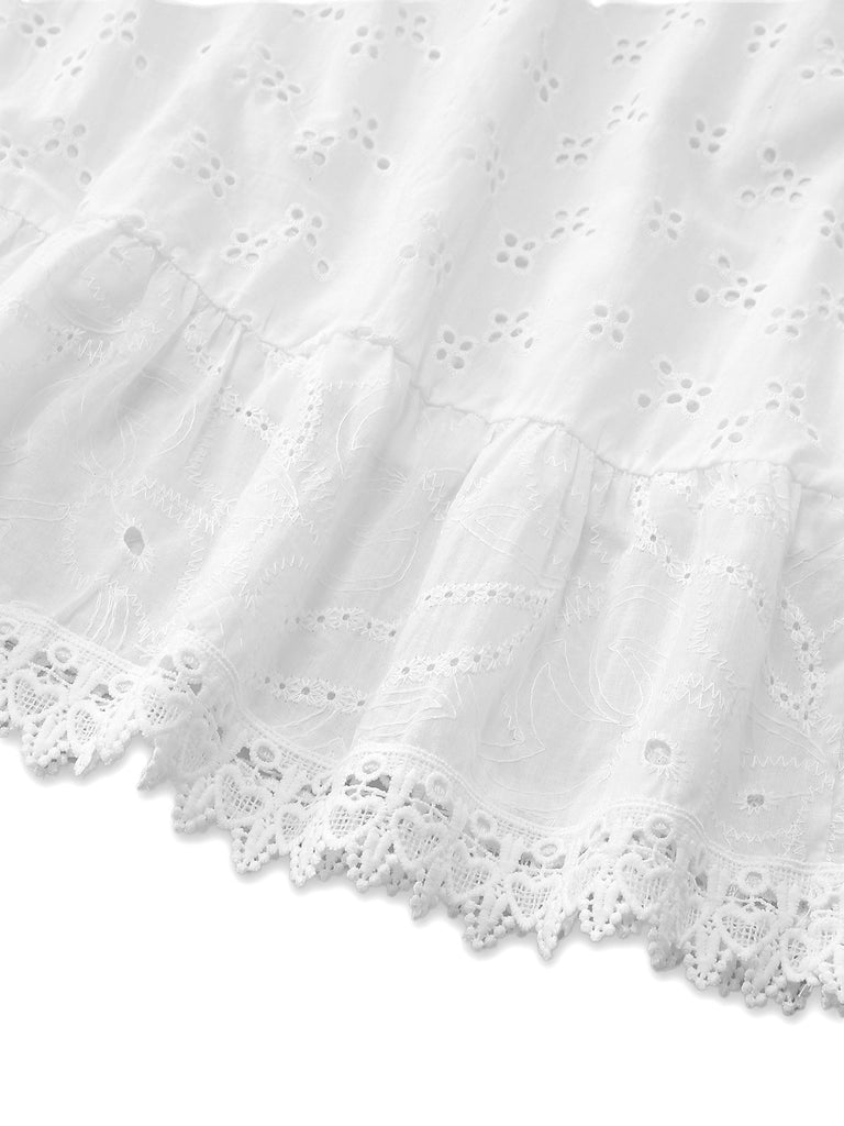 White 1940s Hollow Tassel Embroidered Cover-Up Dress - vintage dress, retro fashion, elegant red