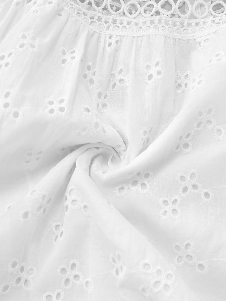 White 1940s Hollow Tassel Embroidered Cover-Up Dress - vintage dress, retro fashion, elegant red