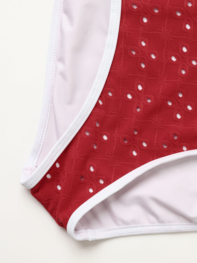 1940s Eyelet High Waisted Color Block Tankini Set, vintage fashion, retro style - perfect for women who love vintage and retro fashion