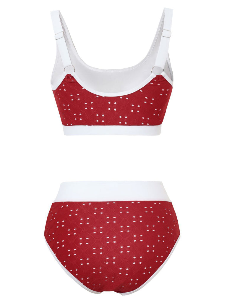 1940s Eyelet High Waisted Color Block Tankini Set, vintage fashion, retro style - perfect for women who love vintage and retro fashion