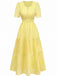 Yellow 1940s Eyelet Lace V-neck Tiered Maxi Dress, vintage dress, retro fashion, elegant, bohemian style, women, elegant