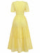 Yellow 1940s Eyelet Lace V-neck Tiered Maxi Dress, vintage dress, retro fashion, elegant, bohemian style, women, elegant